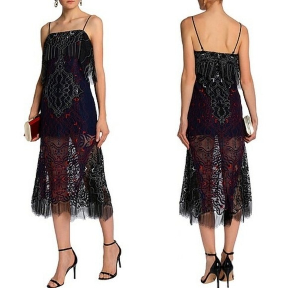 Jonathan Simkhai Dress 4 Silk Midi Slip Cocktail Blue Sheer Overlay Party $1,065